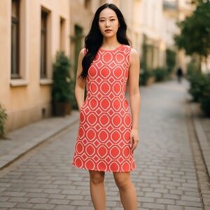 ALYX Dress Women Size 8 Coral White Geometric Office Sleeveless Sheath Career